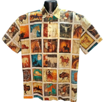 Western Cowboy Hawaiian Shirt- Made in USA- 100% Cotton
